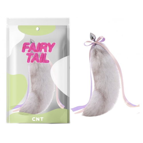 Анальна пробка з пухнастим біло-сірим хвостом Detachable Fluffy Fox Tail Plug - 1