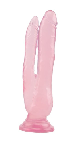 Подвійний анально-вагінальний фалоімітатор на присоску рожевий CHISA Hi Rubber 8.0 Inch Dildo - 2