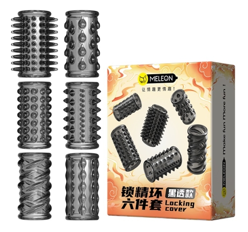 Набір із 6 стимулюючих насадок на пеніс чорного кольору Meleon - Ejaculation Control Rings - 1