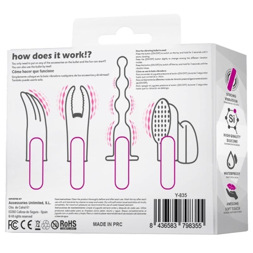 Набір іграшок секс з насадками рожевий Latetobed ​​4fun Vibrating Bullet 4 Sleeves - 3