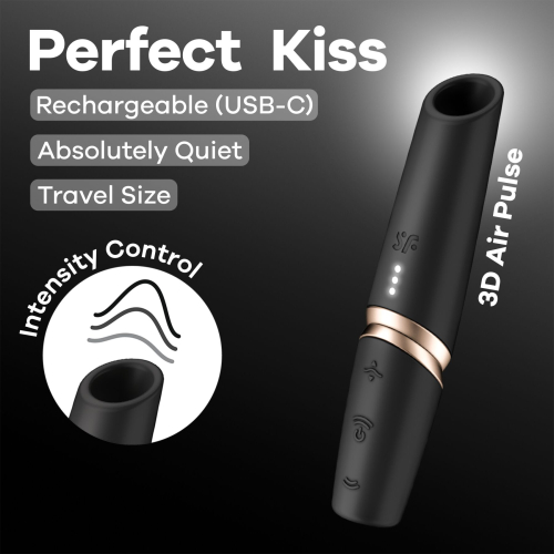 Вакуумний стимулятор для клітора чорного кольору Satisfyer Perfect Kiss - 6