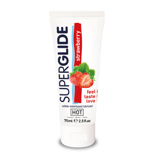 Съедобный лубрикант на водной основе со вкусом клубники Superglide HOT - 1