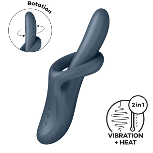 Вибратор вагинально клиторальный с ротацией и подогревом серого цвета Satisfyer Heat Flex 4