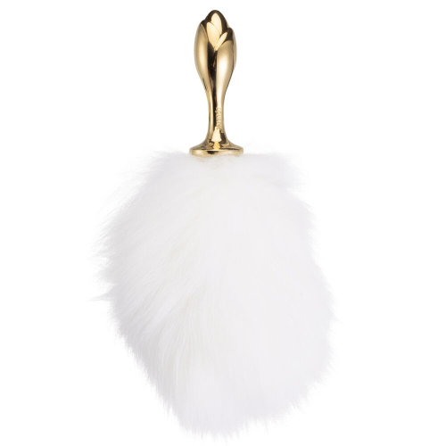 Металлическая анальная пробка Кроличий хвост LOCKINK SEVANDA White Bunny-Tail Anal Rose-shape Plug - 6