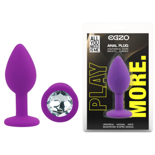 Силіконова фіолетова анальна пробка із прозорим кристалом EGZO Silicone Round Plug розмір S