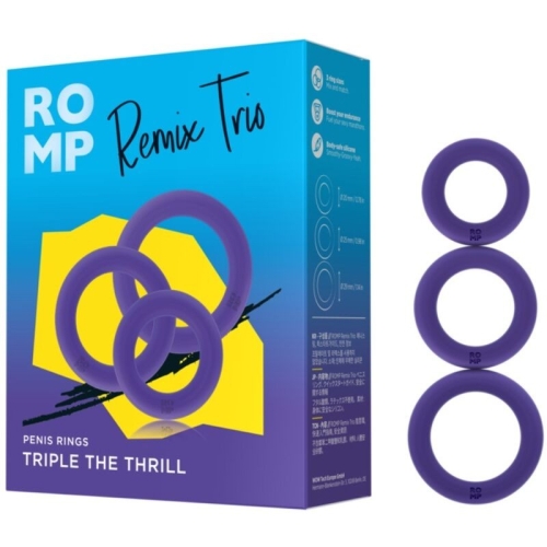 Потрійне ерекційне кільце на член силіконове фіолетове Romp Remix Trio Set Of 3 Penis Rings - 1