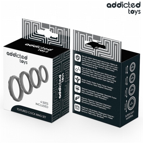 Набор эрекционных колец на член черного цвета Addicted Toys Textured Cock Ring Set 4 размера - 3