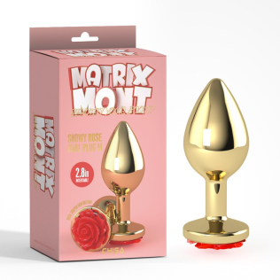 Анальная пробка золотая с красным камнем в виде розы Showy Rose Anal Plug Medium