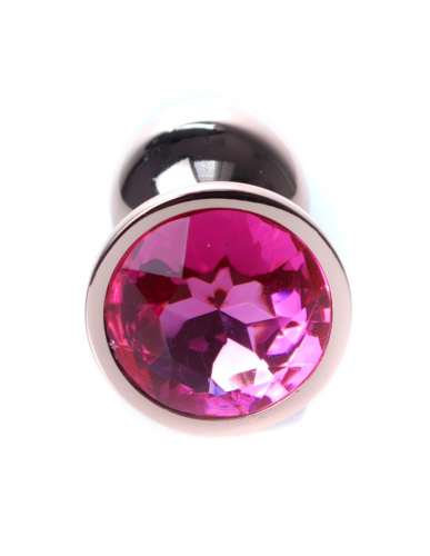 Анальна пробка золотистого кольору з яскраво рожевим камінчиком Boss series Boss of toys Jewellery розмір S - 2
