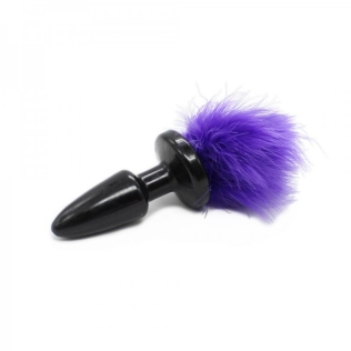 Черная анальная пробка с фиолетовым мехом Bdsm4u Bunny Tail Anal Plug Purple