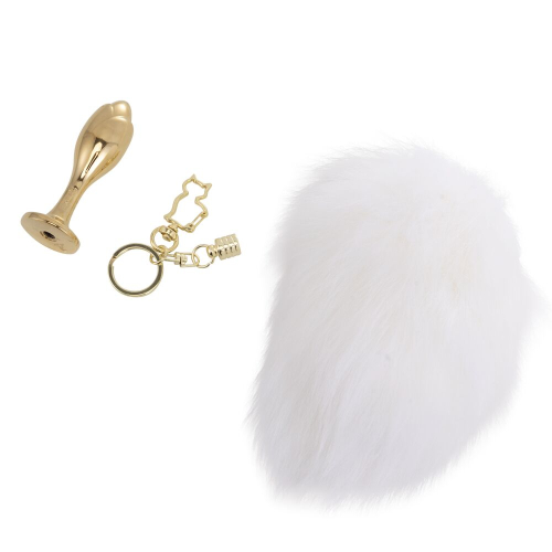 Металлическая анальная пробка Кроличий хвост LOCKINK SEVANDA White Bunny-Tail Anal Rose-shape Plug - 3