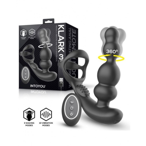 Вибромассажер простаты с функцией вращения черный Intoyou Klark Waving Vibrating Anal Plug - 1