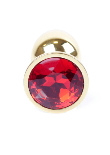 Анальний металевий затор золотистого кольору з червоним камінчиком Boss series Plug Jewellery Gold Plug Red розмір S - 2