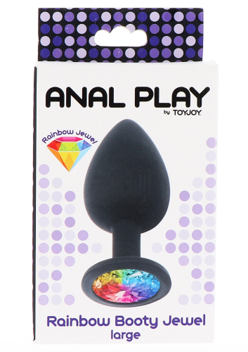 Анальная пробка силиконовая черная с радужным камушком Toy Joy размер Large - 4
