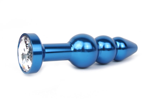 Анальная пробка синяя с бесцветным кристаллом Anal Jewelry Plugs L 113 мм D 22x25x29 мм вес 100г - 1