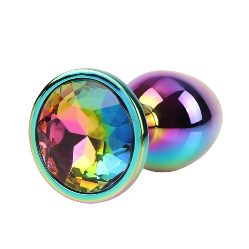 Металева анальна пробка із кристалом S різнокольорова Rainbow Gem Chisa - 4