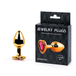 Втулка анальна золота з рубіновим каменем Anal Jewelry Plug у вигляді серця L 70 мм d 28 мм Вага 50 г