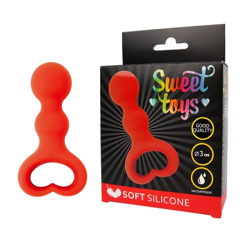 Стимулятор анально-вагинальный силиконовый с кольцом-сердечком SWEET TOYS красный L 6,5 см D 3 см - 2