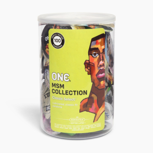 Дизайнерская банка презервативов с 32мя потрясающими дизайнами ONE Classic Select MSM Collection 100 штук