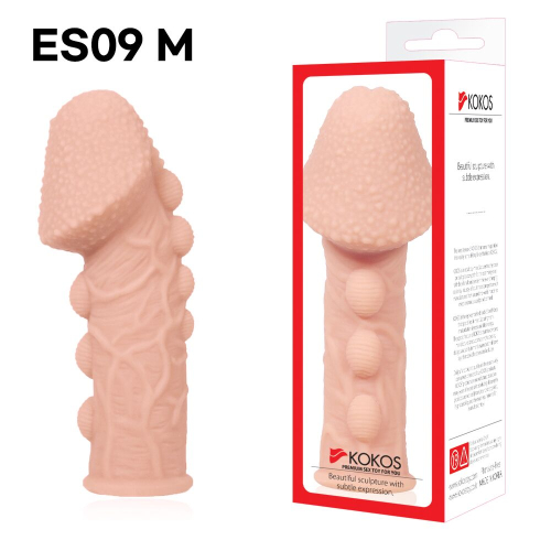 Насадка на член із стимулюючим рельєфом тілесного кольору Kokos Extreme Sleeve ES.09 розмір M - 3