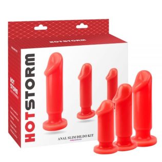 Анальні пробки з головкою на присоску червоні Anal Slim Dildo Kit