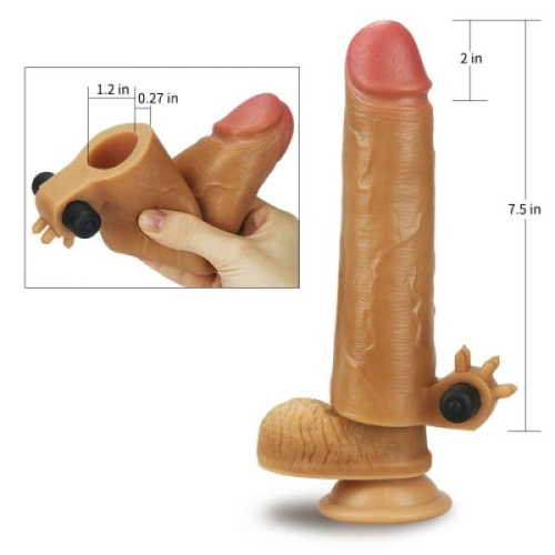 Насадка для увеличения члена силиконовая с вибро-стимуляцией клитора Lovetoy - 2