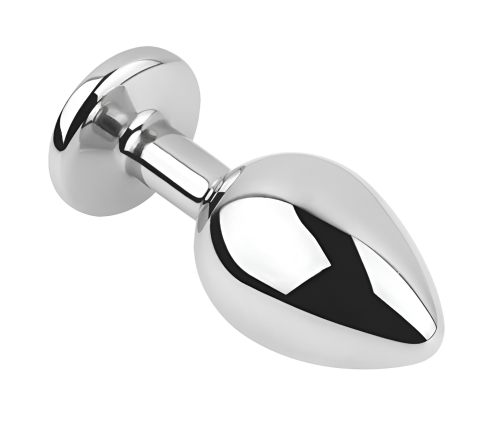 Анальная пробка серебристая из нержавеющей стали с кристаллом зеленым EGZO Round Plug размер S - 3