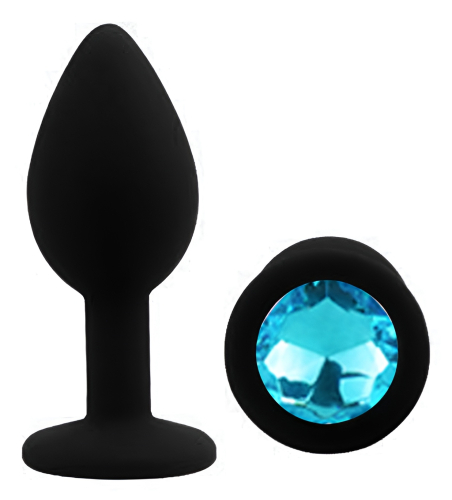 Силіконова чорна анальна пробка із блакитним кристалом EGZO Silicone Round Plug розмір S - 2