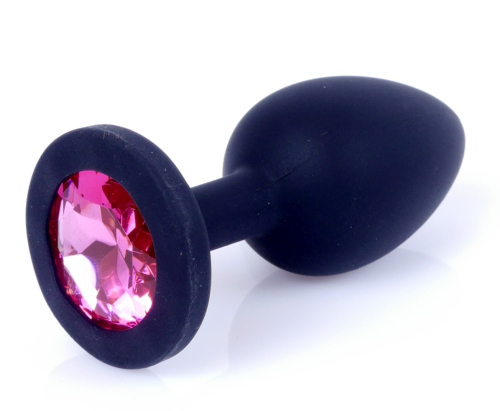 Анальна пробка М чорного кольору із кристалом рожевого кольору BOSS of TOYS Jewellery plug - 7
