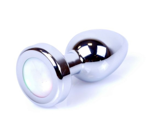 Анальна пробка сріблястого кольору з різнокольоровим камінчиком Boss of toys Jewelry PLUG Disco Flashlight розмір S - 2
