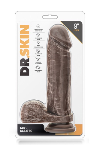 Реалистичный фаллоимитатор с мошонкой на присоске коричневый Blush Dr. Skin Mister Magic - 7