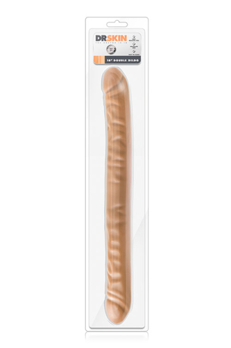 Фалоімітатор подвійний тілесного кольору з реалістичним дизайном DR SKIN 18inch MOCHA - 2