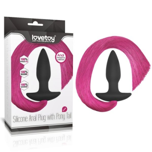 Черная силиконовая анальная втулка с розовым хвостом Lovetoy - 1