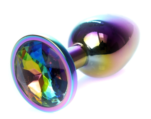 Анальная пробка с камушком радужного цвета Boss of toys Boss Series Jewellery Multicolour Plug Clear размер S - 3