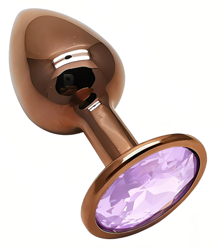 Анальная пробка золотистая из нержавеющей стали с сиреневым кристаллом EGZO Round Plug размер S - 2