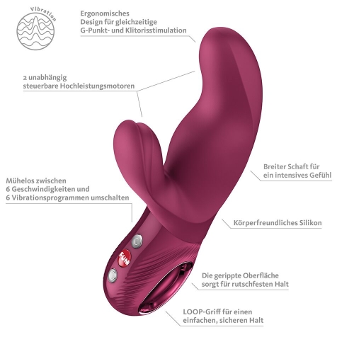 Вібратор-кролик бордовий Fun Factory MISS BI 2 незалежних двигуна - 8