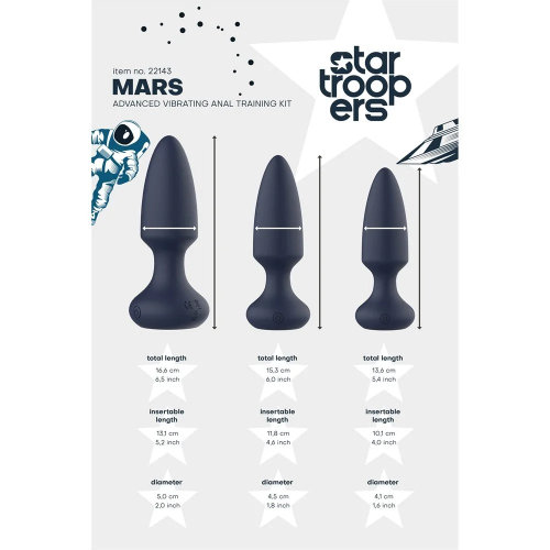 Набір анальних вібраторів синього кольору Dream Toys Startroopers Mars 3 штуки розміри S, M, L, - 11