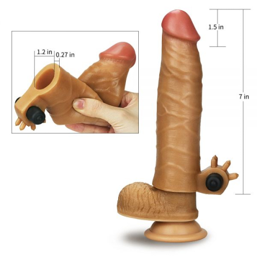 Насадка на пеніс реалістична з вібрацією закрита lovetoy коричневий - 3