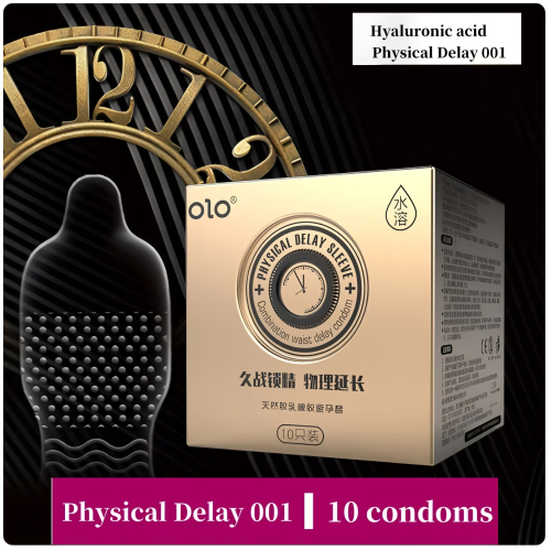 Латексні тонкі текстуровані презервативи з пролонгуючим мастилом OLO Physical delay sleeve 10 штук - 1
