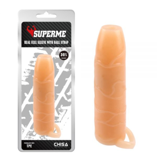 Насадка на член реалистичная с кольцом телесного цвета Chisa Real Feel Sleeve With Ball Strap