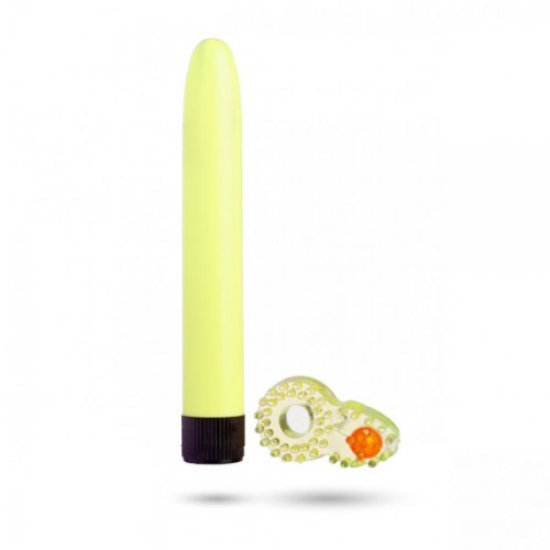 Набір Sex Toys Класичний Вібромасажер + Ерекційне Кільце Жовтий - 1