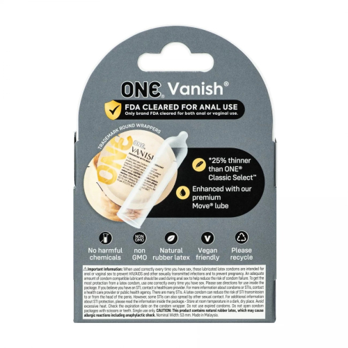 Презервативы ультратонкие с лубрикантом на силиконовой основе ONE Vanish 3 штуки - 2