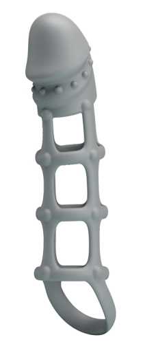 Силіконова ажурна насадка Біла Penis Sleeve With Ball Strap - 4