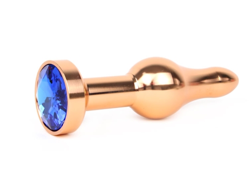 Золотая анальная пробка JEWELRY синий кристалл L 10,3 см D 2,8 см - 1