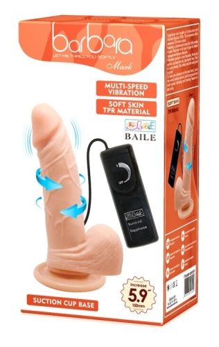 Вібратор на присоску з функцією ротації реалістик тілесний BARBARA Mark 5,9 &amp;quot; MULTI-SPEED VIBRATOR - 7