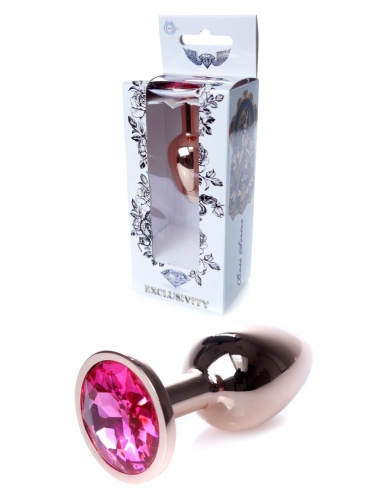 Анальна пробка золотистого кольору з яскраво рожевим камінчиком Boss series Boss of toys Jewellery розмір S - 1