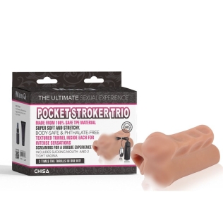 Набор из 3-х мастурбаторов с вибацией Pocket Stroker Trio коричневый