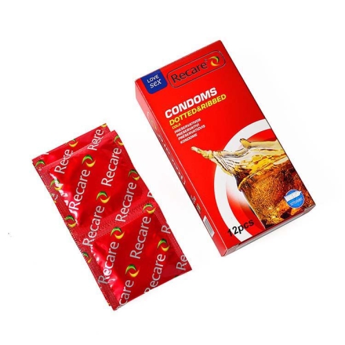 Презервативы с пупырышками и ребрами аромат Кола Recare Cola Dotted&amp;amp;Ribbed Condoms 12 штук - 2