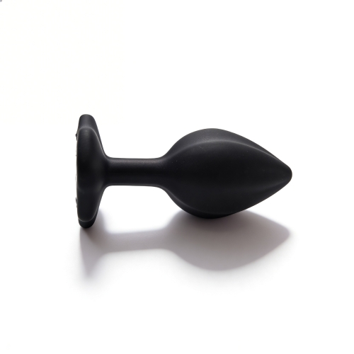 Анальная пробка рельефная черная с белым пушком и сменным прозрачным камнем ALUME размер S - 8