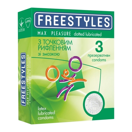Презервативы со смазкой пузырьками и ребристостью прозрачного цвета Freestyles 3 штуки - 1